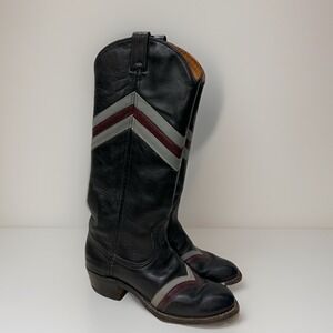 Vintage Miss Capezio Women's 5.5 Western Cowboy Boots‎ Black Leather V-Stripe